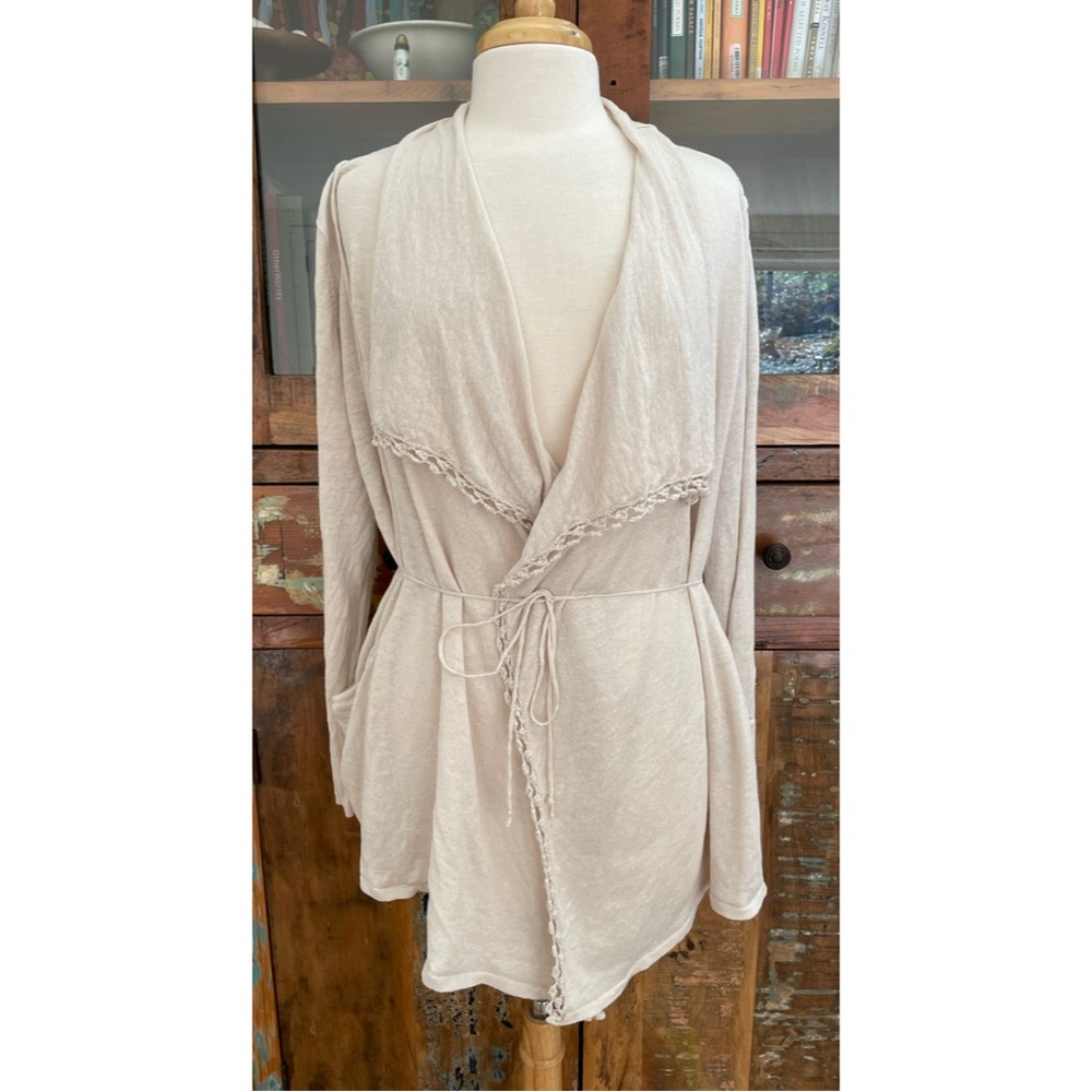 Wrap London Natural Linen Crocheted Waterfall Cardigan
